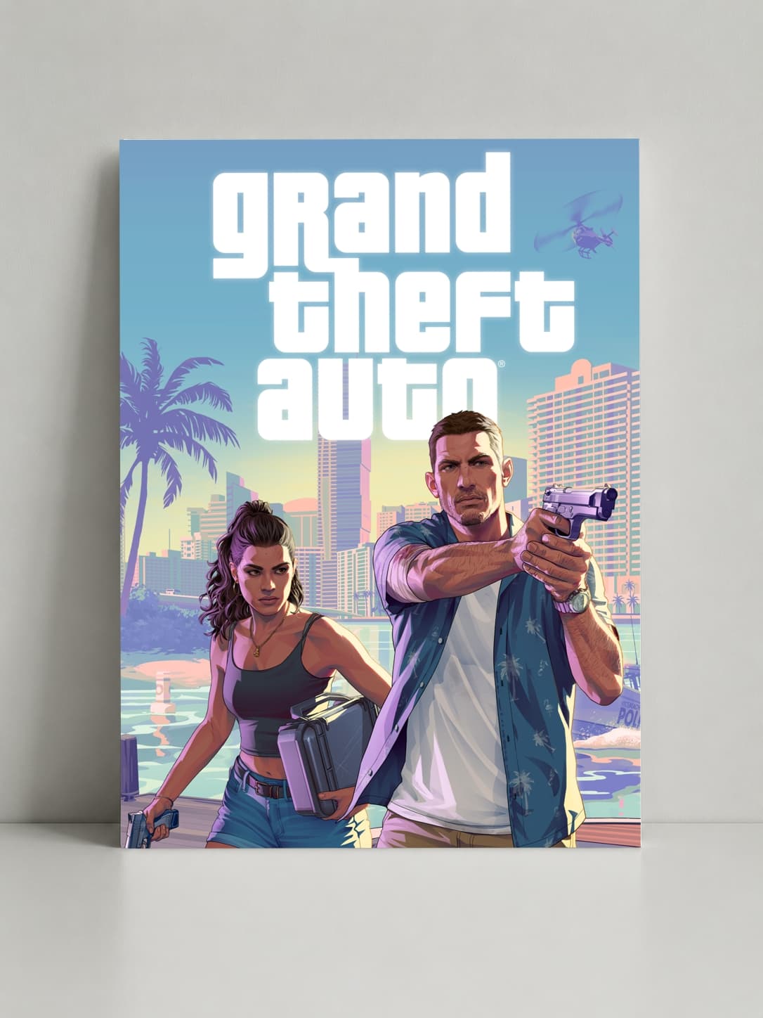 Картина GTA 6 на полотні — Арт Lucia & Jason (Вайс-Сіті) вертикальна